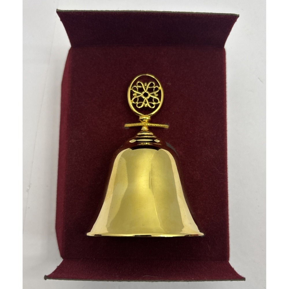 Vtg New In Box Mini Brass Bell 3" w/ Decorative Ornate Handle Design